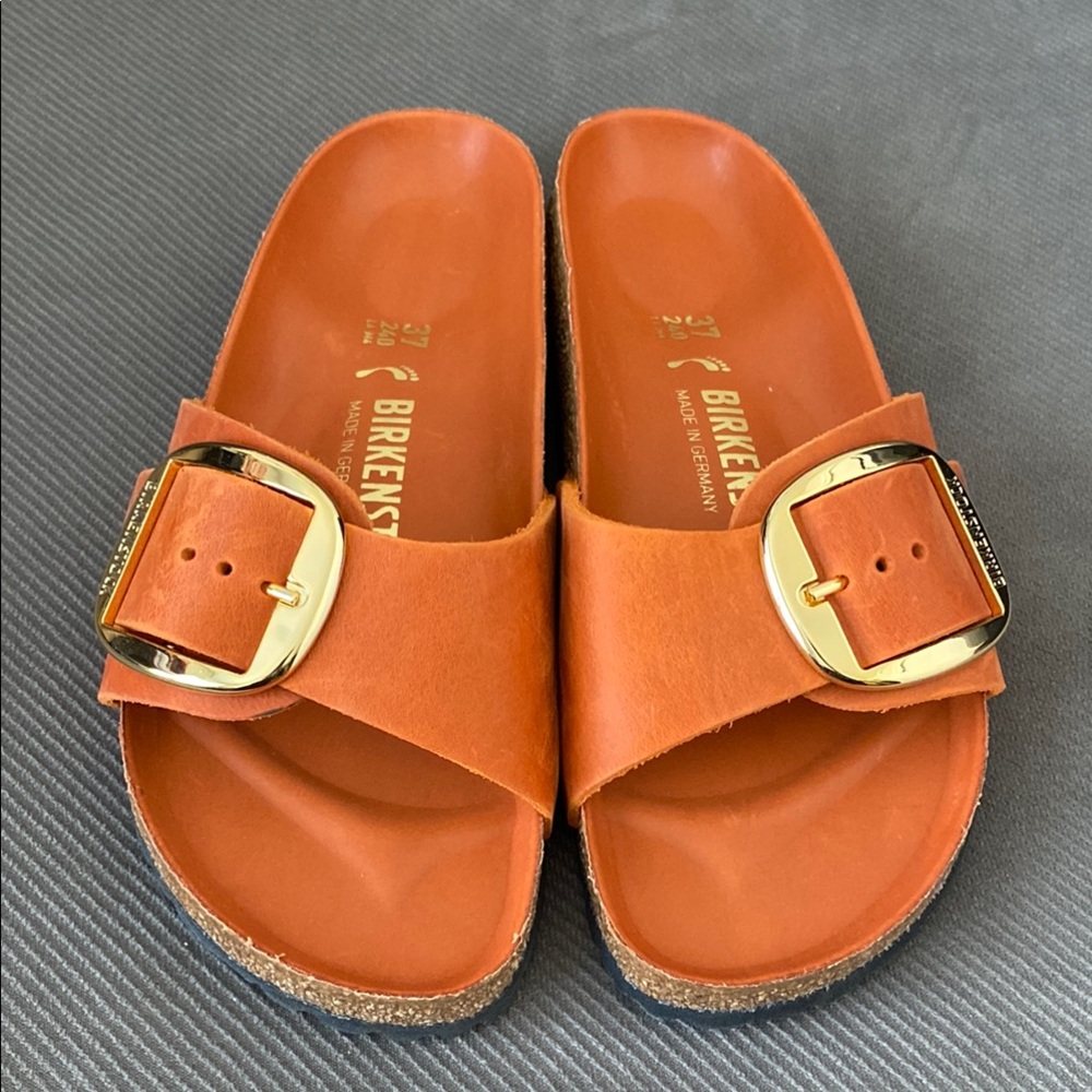 Birkenstock Sandals Dark Orange with Gold Buckle